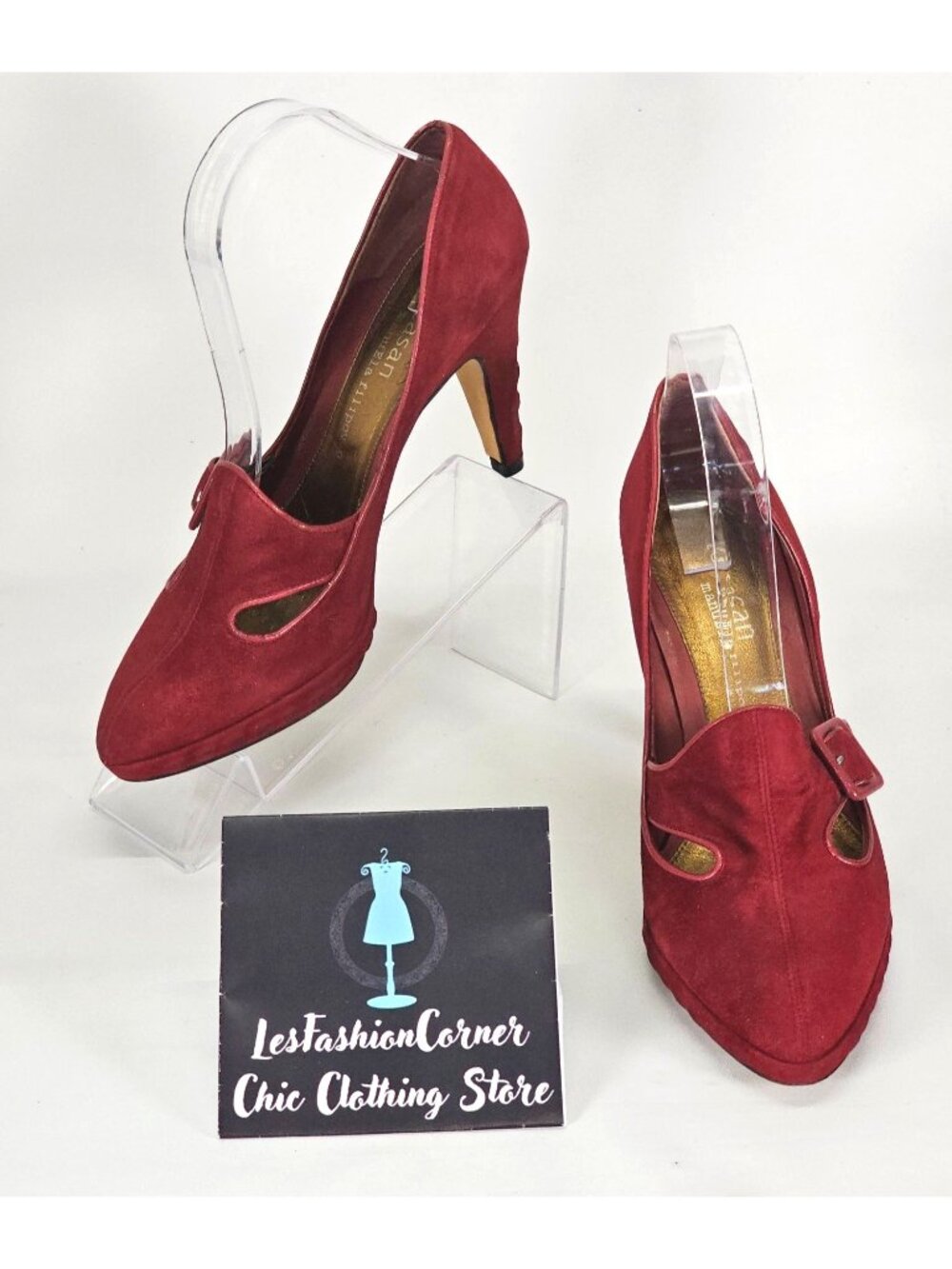 Te Casan Manuela Filipovic Women's Burgundy Suede Classic Heels Size 8.5 2118
